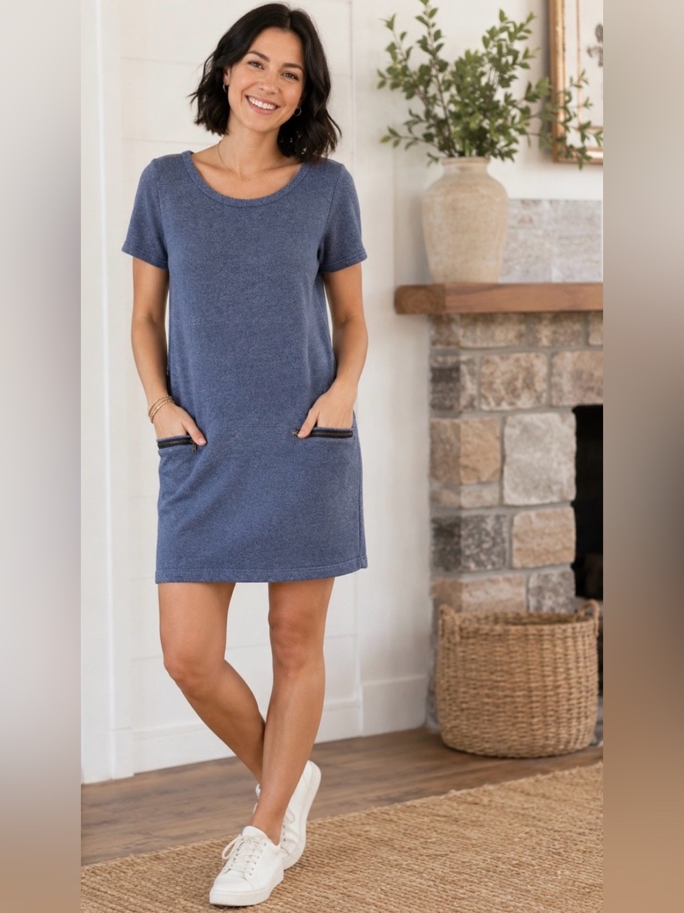 G.H. Bass & Co. Heathered Blue Short Sleeve Knit Dress